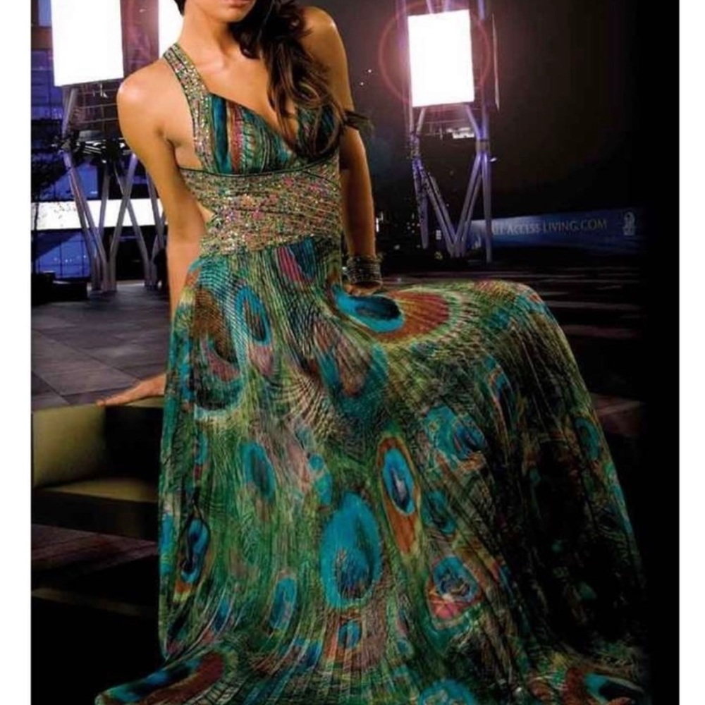 Jovani Peacock Silk Formal Dress